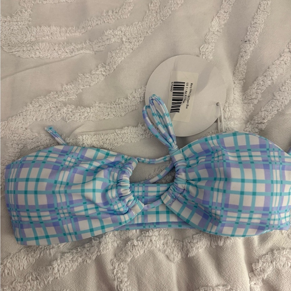 Princess Polly Blue, Lavender & White Plaid Bandeau Bikini Top